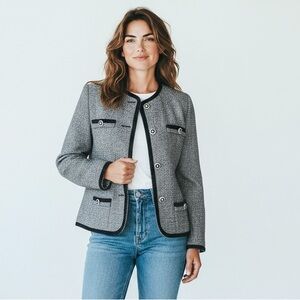 Vintage Pablo Collection Tweed Look Blazer with Silver Buttons and Black Rik Rak